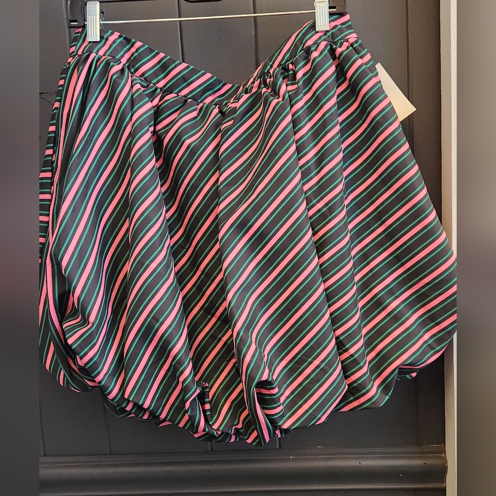 Wicked the Movie Pink Black and Green Striped Bubble Mini Skirt